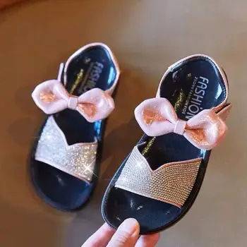 

Summer Girls Sandals for Kids Shoes Fashion Rhinestone Sequins Princess Sandalias for Girl Bow Beachwear Shoe