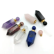 Натуральные камни камень подвеска в виде бутылочки парфюма шестиугольная Призма чакра Кристалл кварц масла ювелирные изделия с диффузором для ожерелья