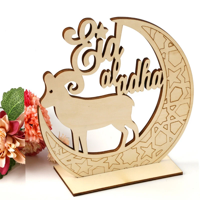 

Wooden Eid Mubarak Decoration For Home Moon Islam Mosque Muslim Wooden Plaque Hanging Pendant Festival Party Eid Mouton