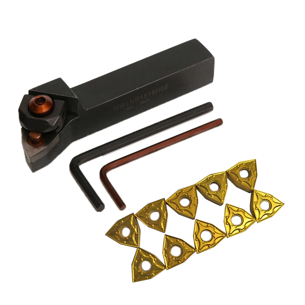 WWLNR1616H08 16x100mm Lathe Turning Tool Holder+ 10Pcs WNMG0804 Inserts+ 2Pcs Wrenches