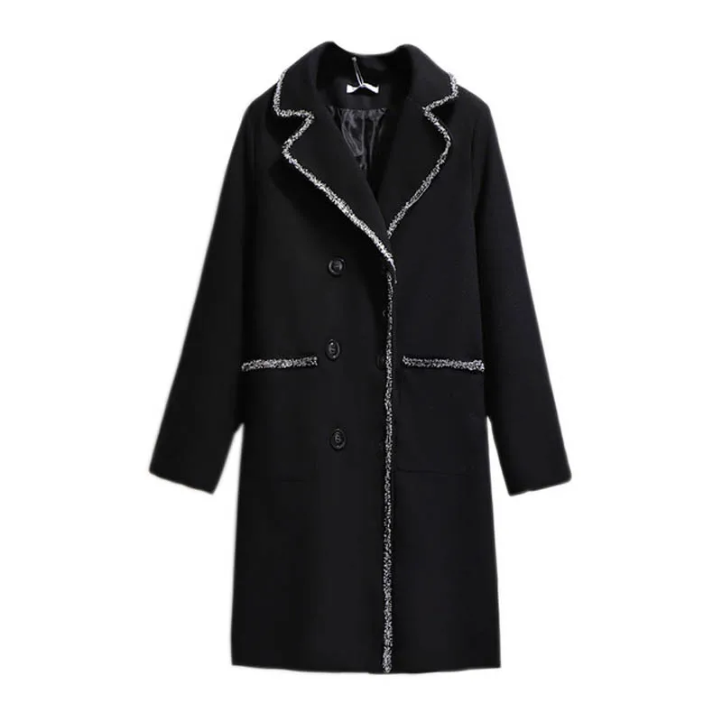 Осенне-зимнее женское пальто размера плюс, обхват груди 157 см, 6XL, 7XL, 8XL, 9XL, 10XL, шерстяное Женское пальто черного цвета