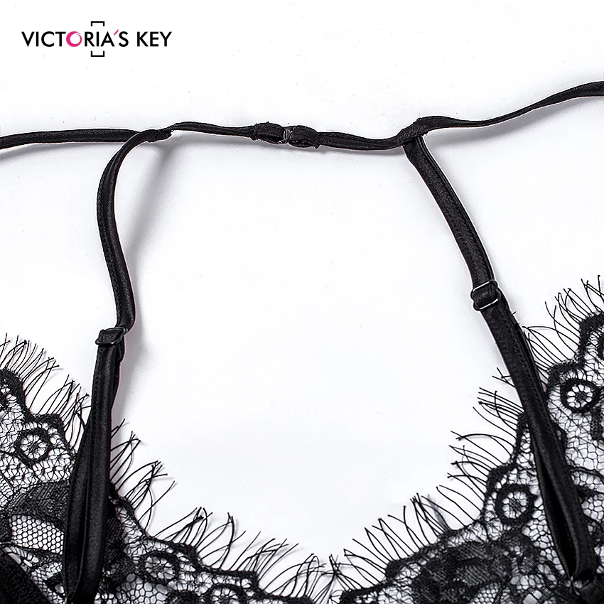 VICTORIA'S KEY, сексуальный черный топ с v-образным вырезом без рукавов, Шелковый топ на бретельках и сетчатые кружевные шорты, пижамный комплект, осенняя Пижама, женские пижамные комплекты