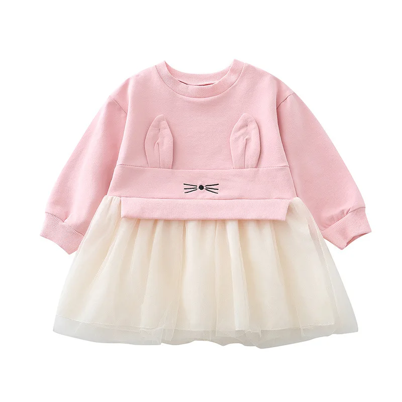 WLG Girls Cute Dresses Kids Spring Autumn Pink Red Yellow Mesh Patchwork Dress Baby Girl Princess Party Clothes for 1-3 Years