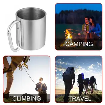 

330ml Stainless Steel Cup Camping Traveling Outdoor Cup Double Wall Mug With Carabiner Hook Handle Travel Measuring Cup