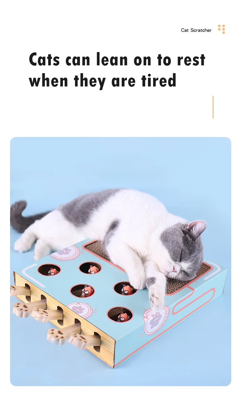 2021NEW Cat Toy Chase Hunt Mouse Cat Game Box 3 in 1 with Scratcher Funny Cat Stick Cat Hit Gophers Interactive Maze Tease Toy