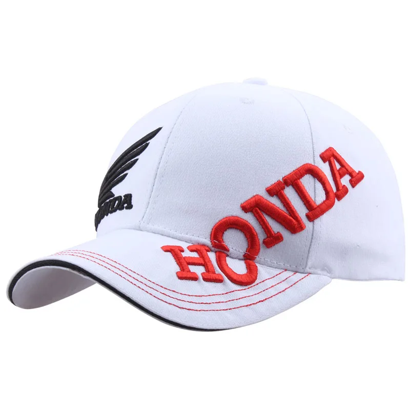 Бейсболка с вышивкой, Мужская Женская мотоциклетная Кепка, Кепка Snapback, мужская шляпа, кепка в стиле хип-хоп, кепка для гоночных автомобилей Honda, Кепка-бейсболка - Цвет: Белый