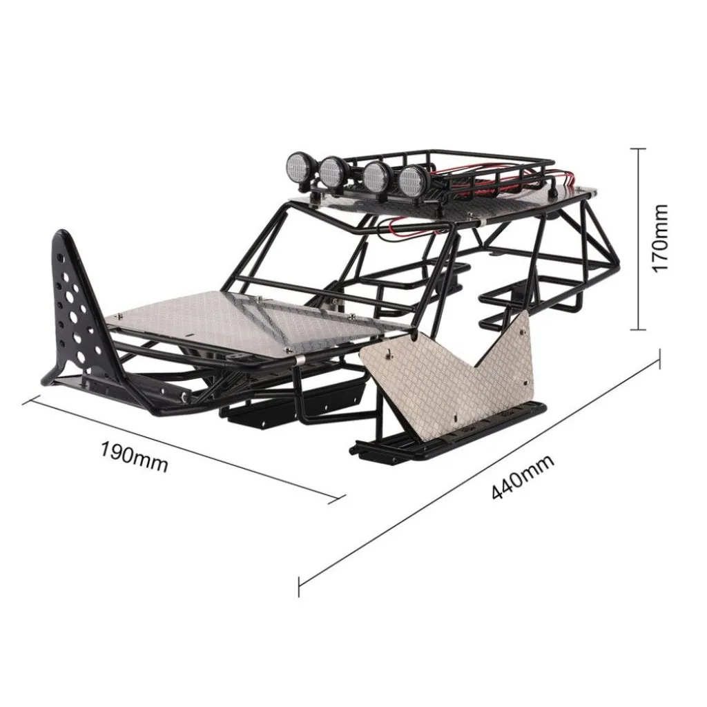 Рама для рулонной клетки шасси с рейкой и листами для 1/10 Axial Wraith AX90018 90020 RC грузовик черный, 440 мм