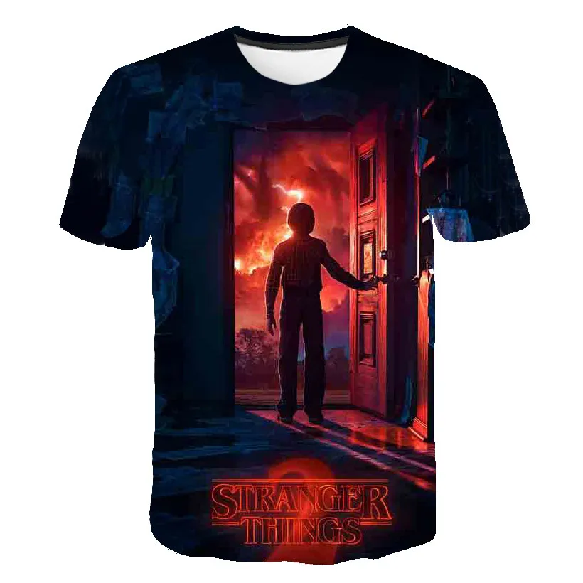 

2019 Strange Story surrounding stranger things Poster T Shirts Boy Slim Fit Short Sleeve T-Shirts Fashion Hombre Cool 3d T Shirt