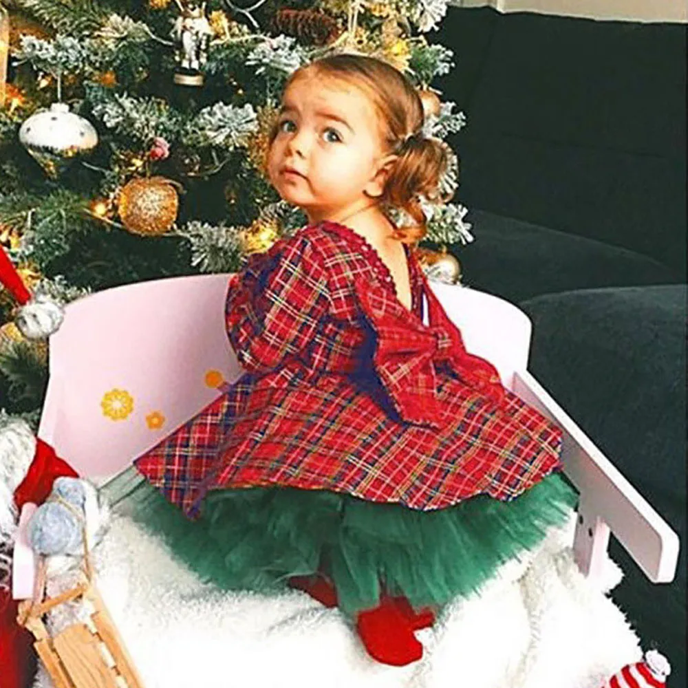 Комплект из 2 предметов, Осенние рождественские детские клетчатые топы с длинными рукавами и бантом для маленьких девочек+ платье-пачка комплект модной одежды из 2 предметов
