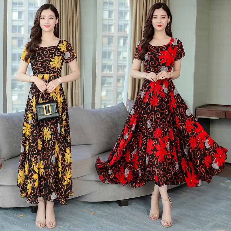 

Bohemian Floral Printed Dress Women's 2019 Spring And Summer New Style WOMEN'S Dress Slim Fit Elegant Waist Hugging Dress Beach