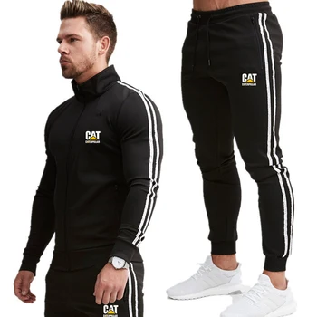 

Men's Zipper Cardigan Sportswear Two-piece Sports Brand Clothing Men's Fashion Striped Sports + Fitness Casual Pants 2020 Fall F