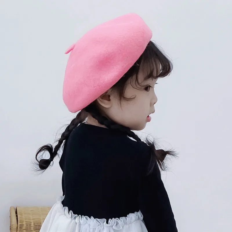 Meihuida/От 2 до 5 лет; сезон осень-зима; корейский стиль; Модный шерстяной однотонный красивый берет для маленьких девочек