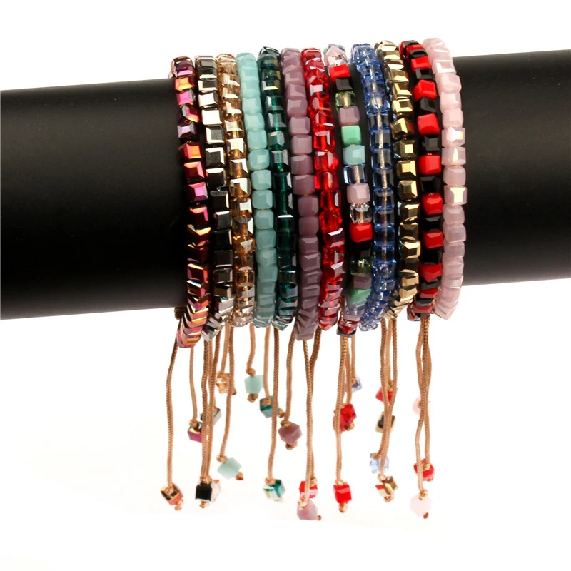 

Fashion Crystal Bead Charm Bracelet Coloful Cristal Adjustable Bracelets For Women Beaded Bohemia Style Thin Jewelry Gifts