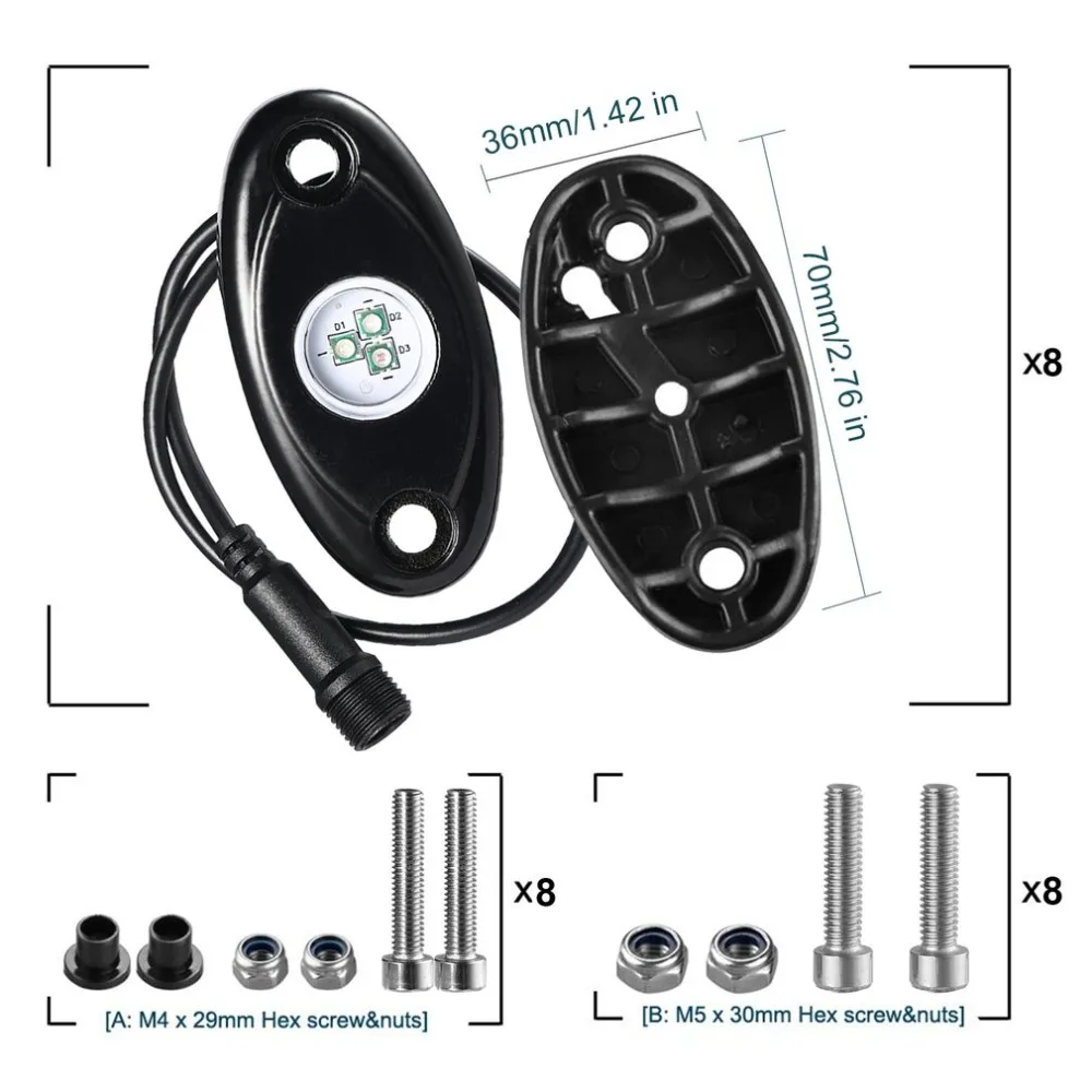 8/4 шт. PODS водонепроницаемый 9 Вт 12 в Bluetooth управление RGB Авто Украшение Рок свет Многофункциональный индикатор