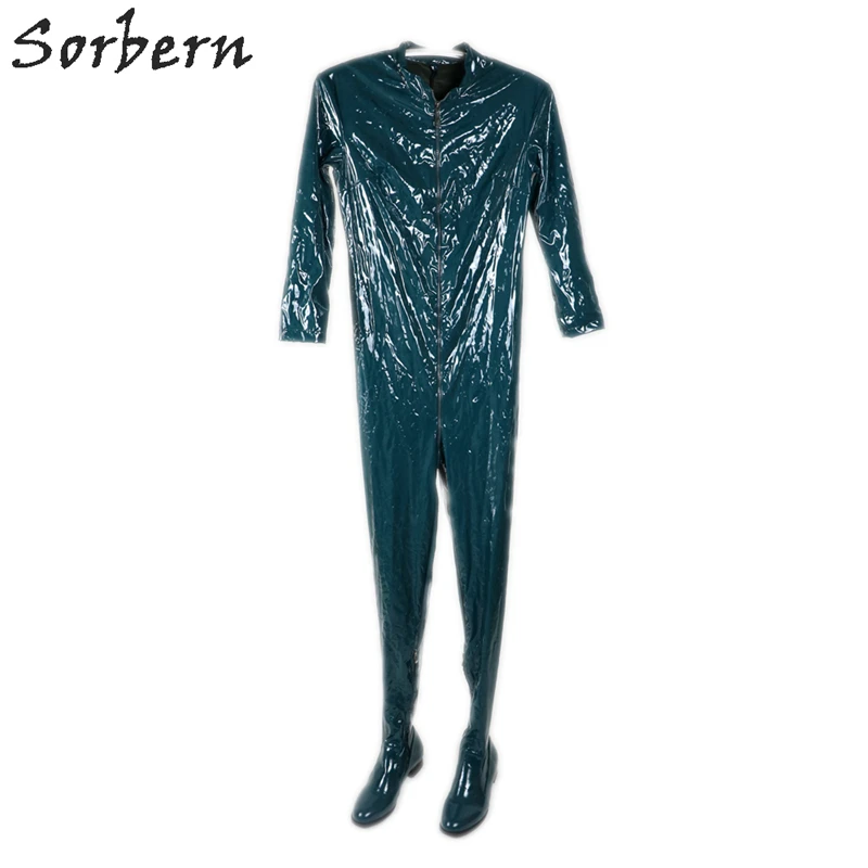 

Sorbern Dark Green Flat Women Boots Crotch Thigh High Outwear With Long Sleeves Custom Catsuit Stretched Unisex Boot Shoes