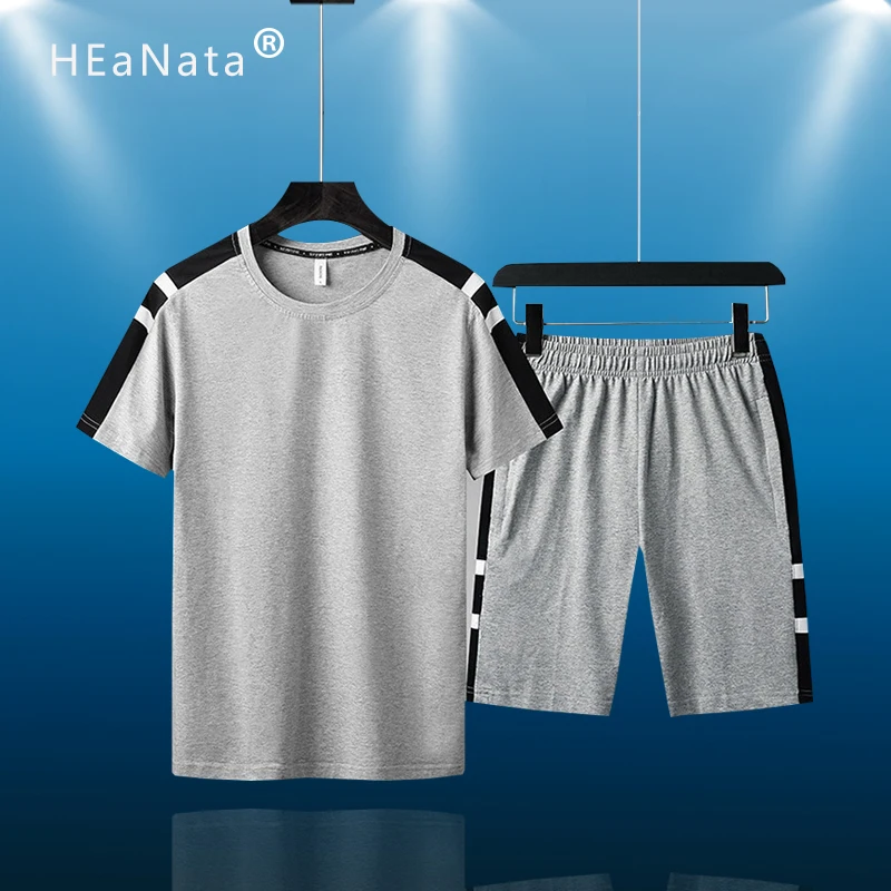 M-6XL Summer Men's Running Shorts Casual Tracksuit Sportswear Mens Out Fit Man Sets Pants Male Sweatshirt Men Gym Clothes | Спорт и