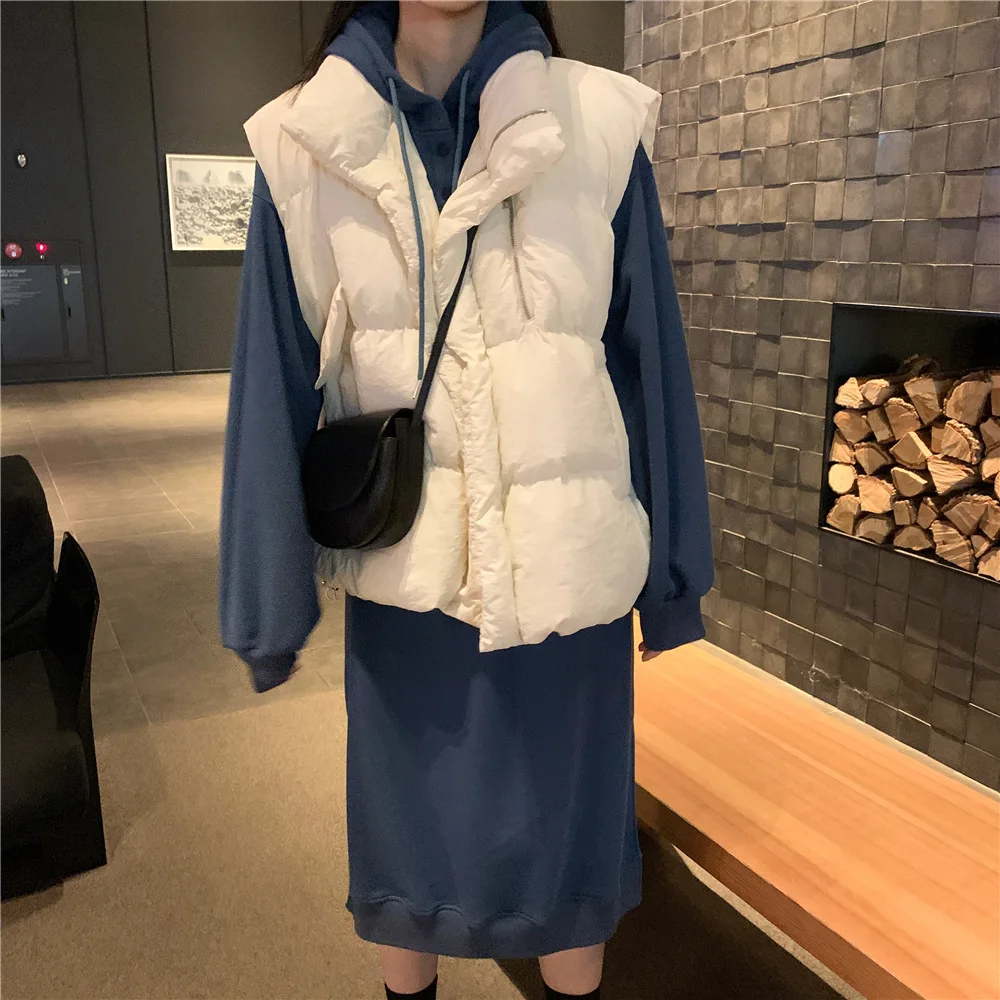 Down Feather Cotton Vest Women's New Style Autumn And Winter Short Students Bread Cotton Coat Sleeveless Coat Thick Waistco