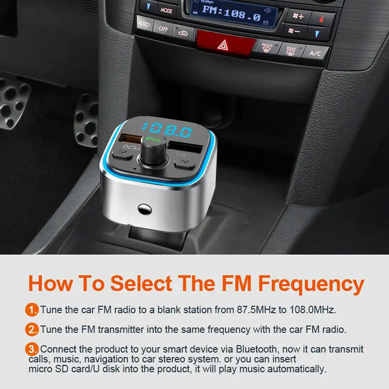 Bluetooth 5,0 FM передатчик автомобильный модулятор беспроводной комплект громкой связи Авто Аудио MP3 плеер QC3.0 Быстрая зарядка двойной USB зарядное устройство