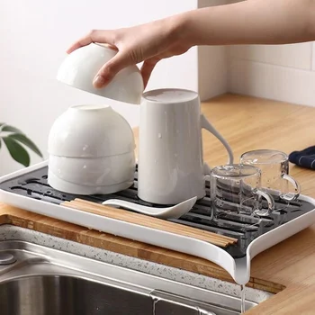 

Storage Tray Plastic Double Drain Tray Sink Sink Sink Drying Rack Multi-function Fruit Tableware Drain Home Kitchen Supplies