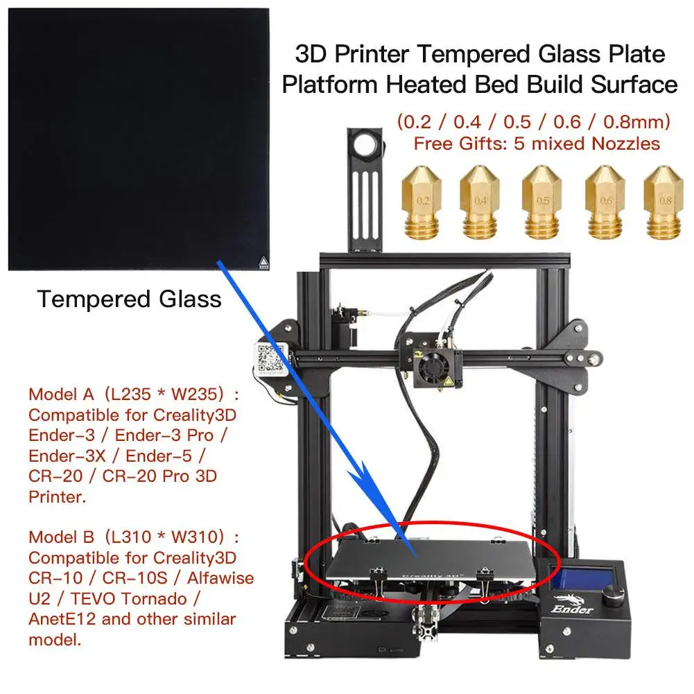 3d принтер стеклянная панель для нагрева кровати стекло для Ender-3/Ender-3 Pro/Ender-5/CR-20 профессиональный принтер каркас кровати с подогревом