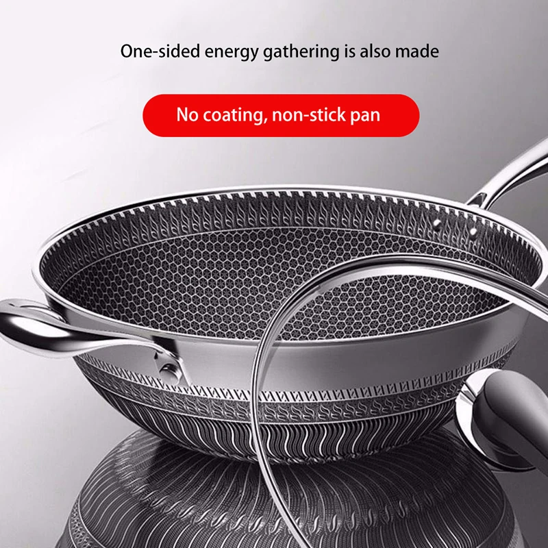 New Non-stick Frying Pans Double-Sided Screen Honeycomb Stainless Steel Wok  Without Oil Smoke Frying Pan Wok PFOA-Free - AliExpress