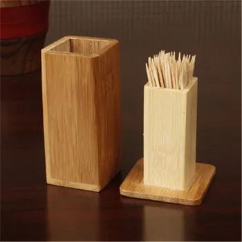 

New Bamboo Toothpick Box With Lid Square Tank Toothpick Holders Bamboo Wood Home Kitchen Tools Toothpick Holder