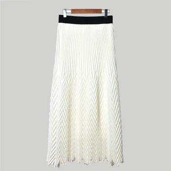 

Women Pleated Elastic Waist Midi Skirt Elegant Female Skirt