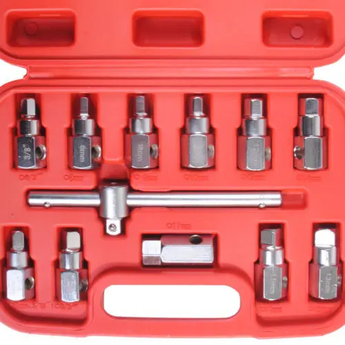 Drain Plug Key Socket Set Sump Oil Axle Sockets 12 Piece Tool Car Garage 15-8 