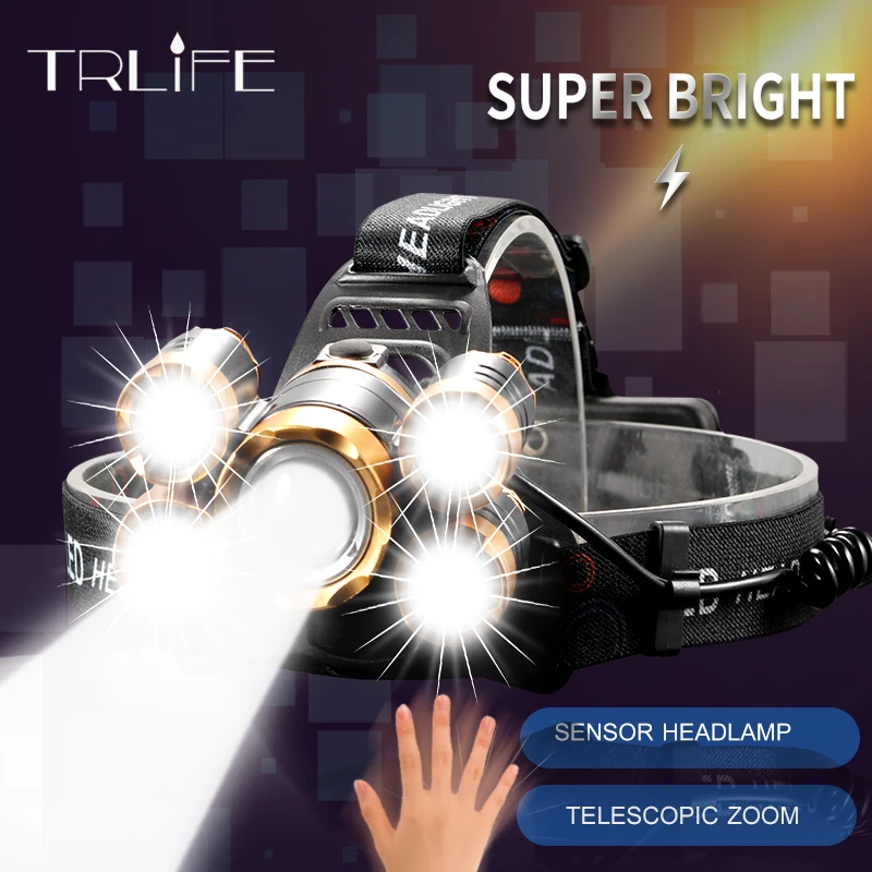 

Super IR Sensor LED Headlamp Smart Light 5/3 T6 Zoom High Power Rechargeable Fishing Lantern 18650 Head Torch Waterproof Torch