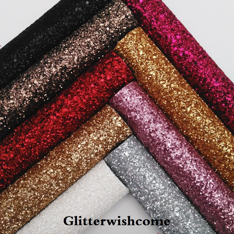 

Glitterwishcome 30X134CM Mini Roll Vinyl For Bows Stretch Backing Matt Chunky Glitter Leather fabric Vinyl for Bows, GM254