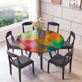 

1.2m Elastic Edged Table Cover Fitted Round Tablecover Table Cloth Polyester Tablecothes Waterproof Table Cover