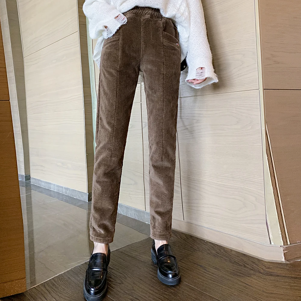 Winter Warm Harem Pants Women New Corduroy Casual High Waist Female Trousers Fleece Pantalones Thick Loose Woman Pants