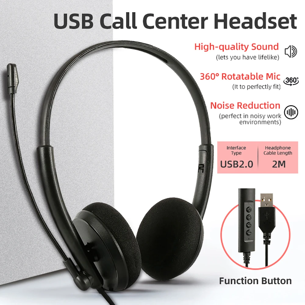 WiredUSBCallCenterHeadsetwithNoiseCancelling360RotatableMic