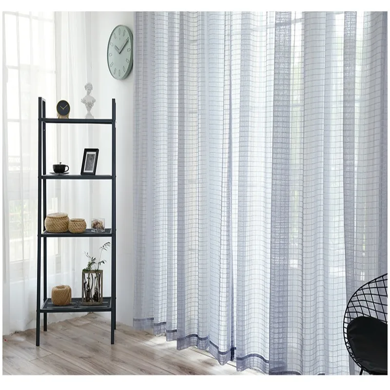 Simple lattice curtain gauze European style curtain window screen bedroom curtain gauze balcony living room bay window curtains