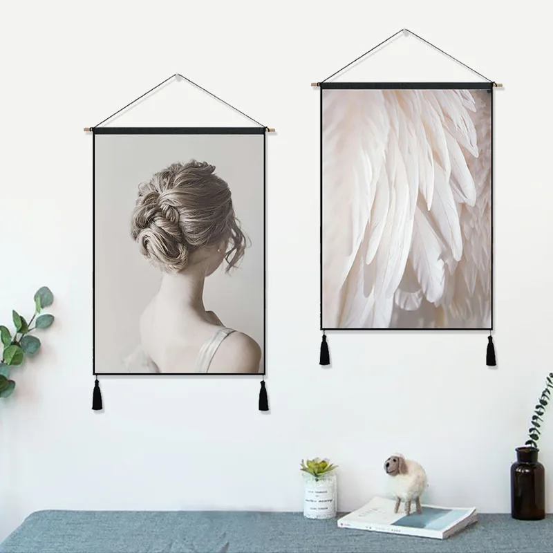 Ballet girl Feather Wings Vintage Hanging Cloth Cotton Line Painting Poster Home Decor Wall Hanging Tapestry Gift