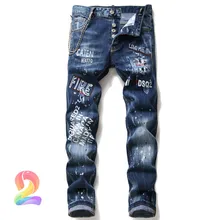 Pantalones vaqueros DSQ de alta gama, ropa informal lavada, a la moda, con estampado de letras