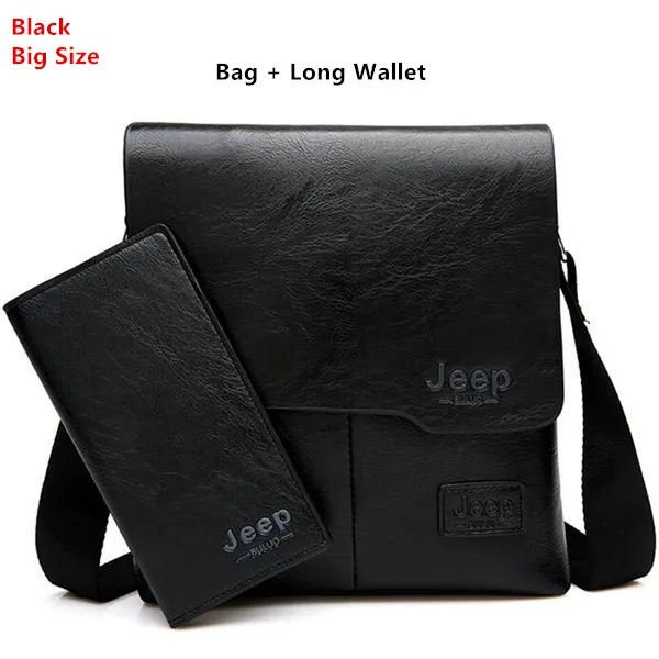JEEP BULUO Man's Bag 2PC/Set Men Leather Messenger Shoulder Bags Business Crossbody Casual Bags Famous Brand Male Drop Shipping Black 1505-2-8068