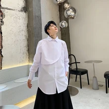 MIXCUBIC осень британский стиль Уникальные неправильные складные рубашки с разрезом с застежкой мужские повседневные свободные рубашки для мужчин, размер m-xxl