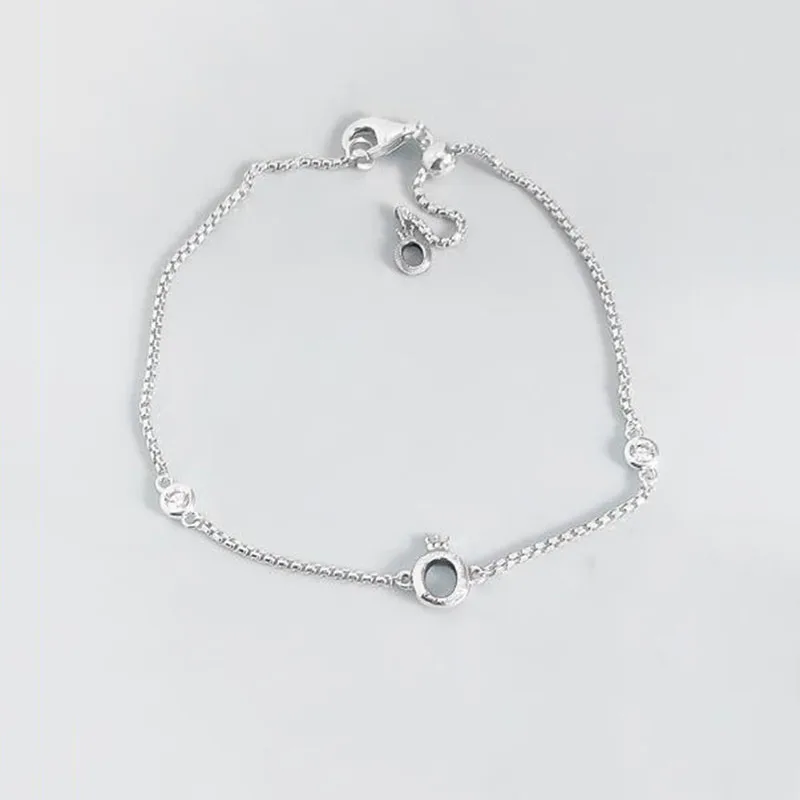

Original 925 Sterling Silver Pan Bracelet Sparkle Crown O-shaped Adjustable Bracelet Fit Charm Women Jewelry