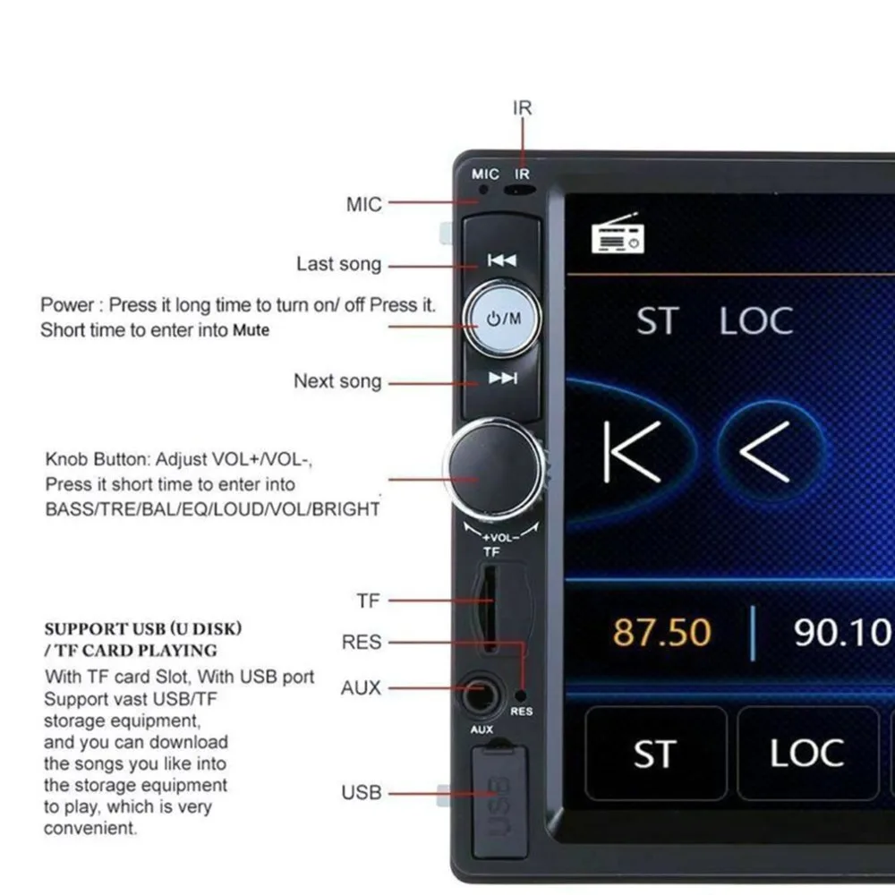 7010B 7 дюймов двойной 2DIN автомобильный MP5 плеер BT сенсорный экран стерео радио HD мультимедийный плеер поддержка того же экрана