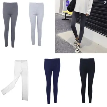 

Women Autumn Warm Ankle Length Leggings Cotton Ribbed Knit Striped Elastic Plain Solid Color Basic Bottom Skinny Pants