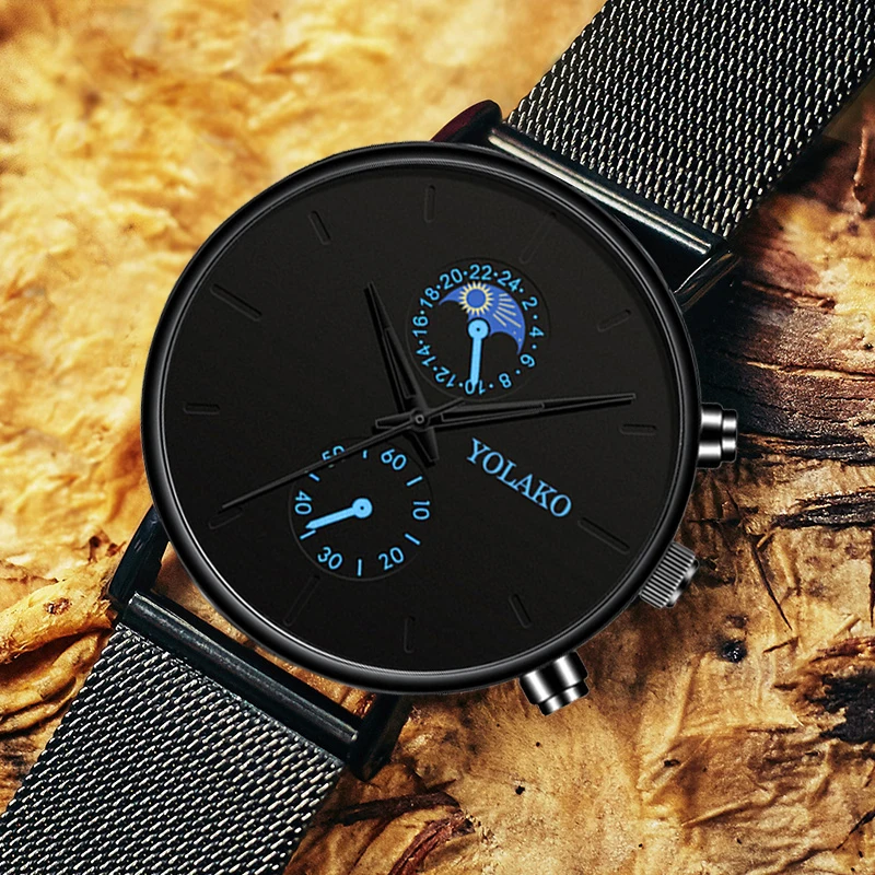 

Men's Casual Watch Black Alloy Mesh Personality Creative Big Dial Male Sports Leisure Classic Wrist Watche erkek kol saati