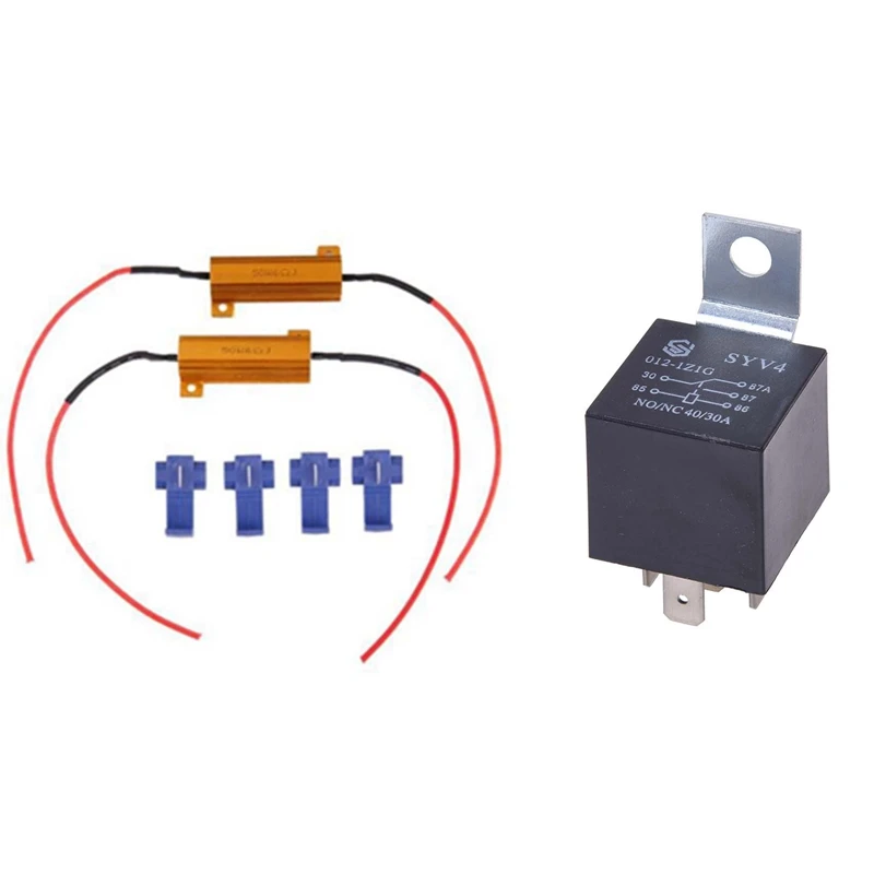 2 Pcs LED Bulb Load Resistor Turn Signal Flash Controller & 1 Repeater Relay 12V 30A 5 Pin 40A for Auto Car |