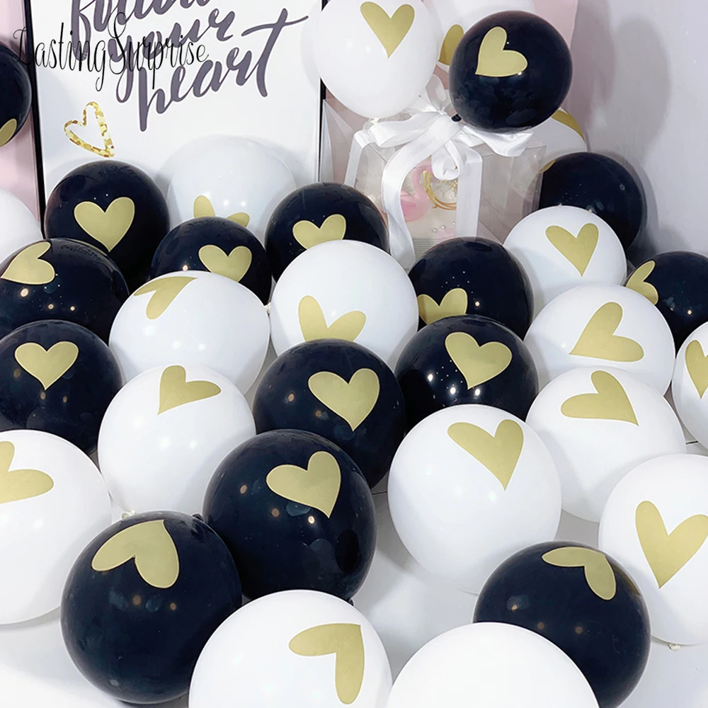 Black White Heart Balloon Leter Balloon Happy Birthday New Year Kids Birthday Party Decoration