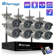 Techage 3MP 8CH güvenlik CCTV WIFI sistemi seti insan tespit iki yönlü ses kayıt açık gözetim kablosuz IP kamera kiti