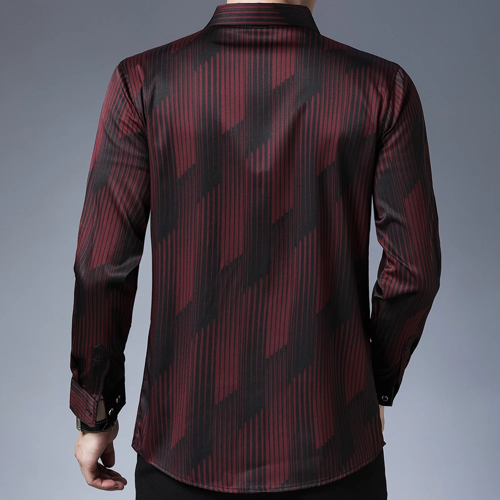 Long Sleeve Men Social Shirt Streetwear Casual Striped Shirts Dress Mens Slim Regular Fit Clothes Fashions 1302
