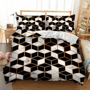 

Geometric Marble Bedding Set Black White Duvet Cover Pillowcase 3D Blocks Cube Bed Cover Bedspreads Queen King Size Fashionable