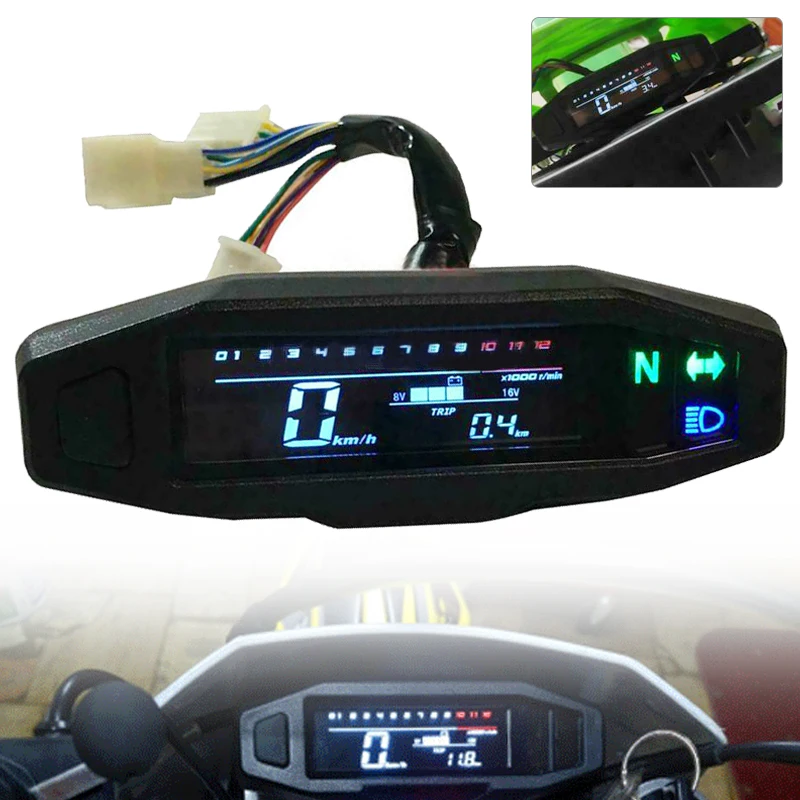 

Mini Motorcycle LCD Speedometer Digital Odometer 199KM/H 1200RPM Gauge w/ Sensor