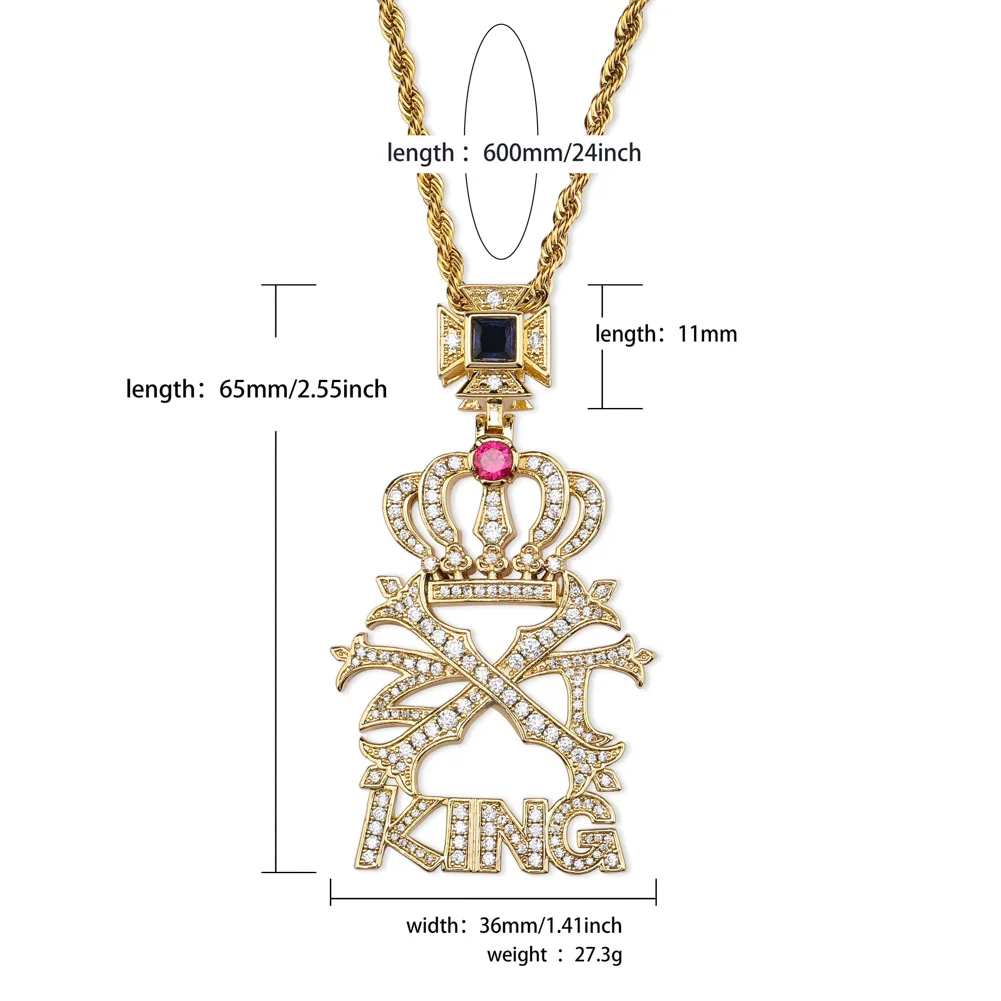 JINAO iced Out AAA CZ Камень Корона письмо КОРОЛЬ кулон и ожерелье микро проложили украшение золотистого цвета цепи с амулетом хип хоп ювелирные изделия