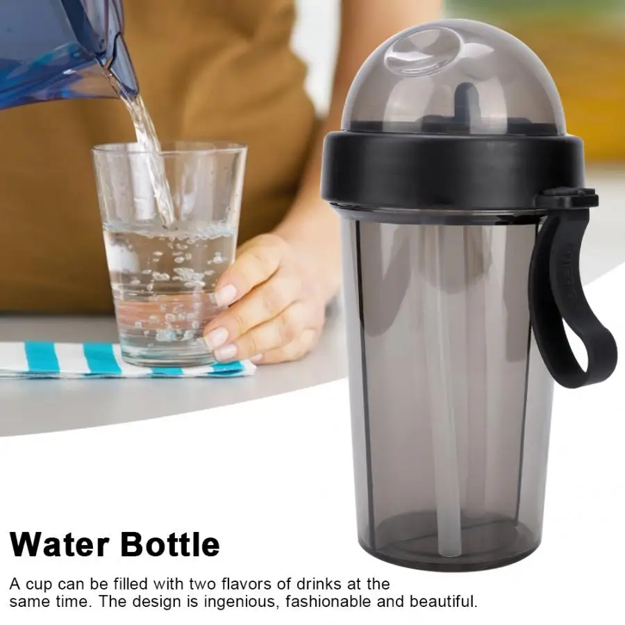 

420ml Portable Dual-Use Drinking Bottle Outdoor Two Straws Water Bottle Couple Cup Camping Outdoor Sport Bottle